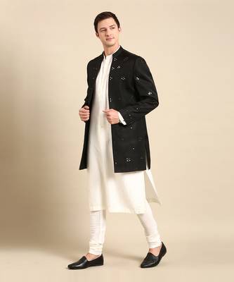 Black mirror emb crush silk long open jacket 3