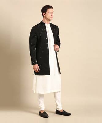 Black mirror emb crush silk long open jacket 4