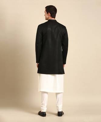 Black mirror emb crush silk long open jacket 5