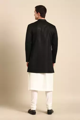 Black mirror emb crush silk long open jacket