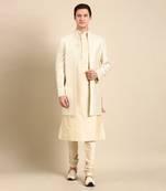 Ivory chanderi silk long open jacket