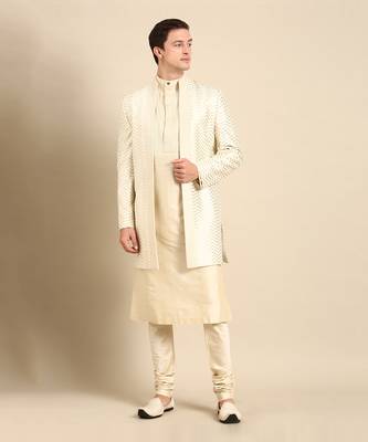 Ivory chanderi silk long open jacket 2