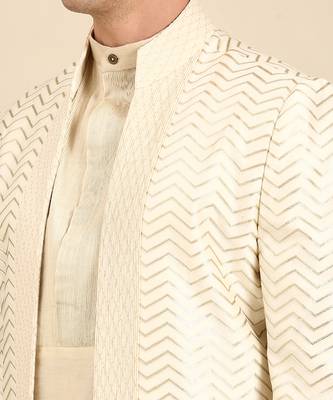 Ivory chanderi silk long open jacket 3