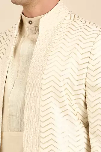 Ivory chanderi silk long open jacket