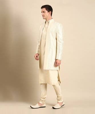Ivory chanderi silk long open jacket 4
