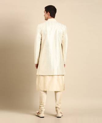 Ivory chanderi silk long open jacket 5