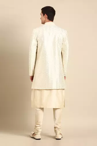 Ivory chanderi silk long open jacket