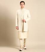 Ivory silk jacquard long open jacket