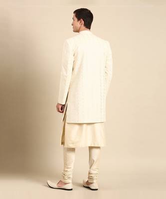 Ivory silk jacquard long open jacket 2
