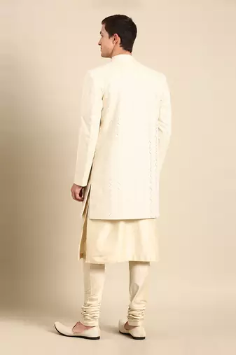 Ivory silk jacquard long open jacket
