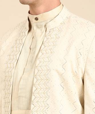 Ivory silk jacquard long open jacket 3