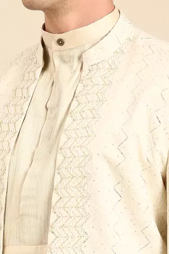 Ivory silk jacquard long open jacket