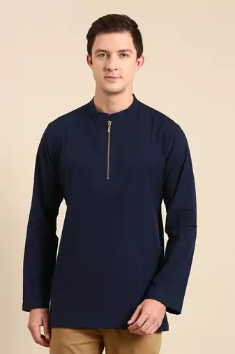 this classic short kurta can be paired up with black/beige straight cut pant.