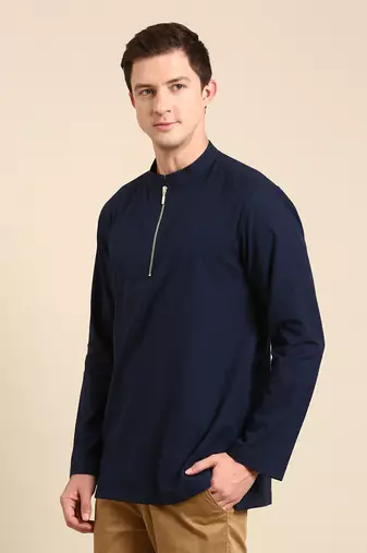 this classic short kurta can be paired up with black/beige straight cut pant.