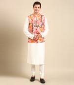 Pink & orange muslin digital print modi jacket