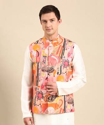 Pink & orange muslin digital print modi jacket 2