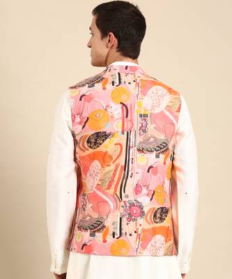 Pink & orange muslin digital print modi jacket 5