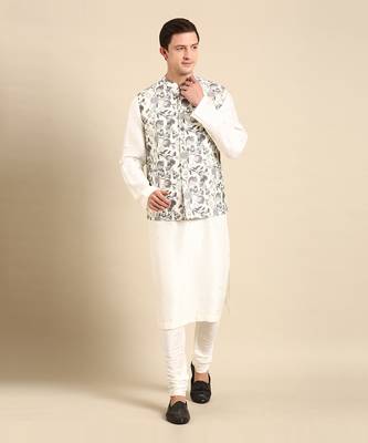 Grey & cream muslin dgital print modi jacket 1