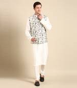 Grey & cream muslin dgital print modi jacket