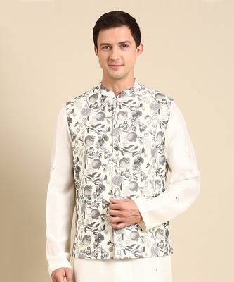 Grey & cream muslin dgital print modi jacket 2