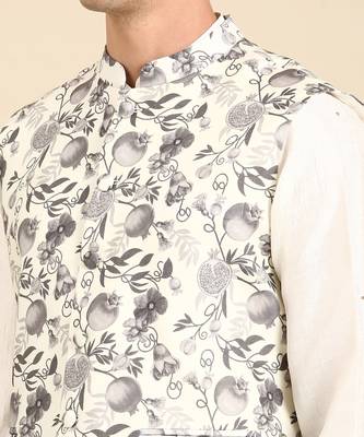Grey & cream muslin dgital print modi jacket 3