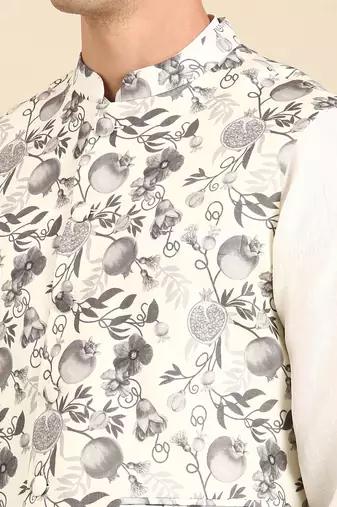Grey & cream muslin dgital print modi jacket