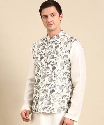 Grey & cream muslin dgital print modi jacket 4