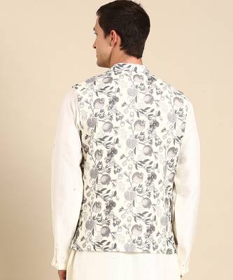 Grey & cream muslin dgital print modi jacket 5