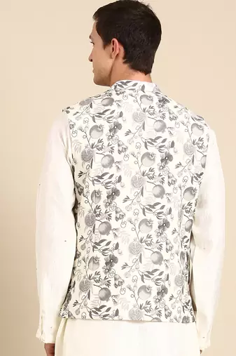 Grey & cream muslin dgital print modi jacket