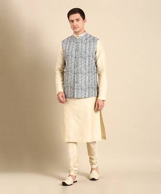 White & blue muslin dgital print modi jacket 1
