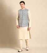 White & blue muslin dgital print modi jacket