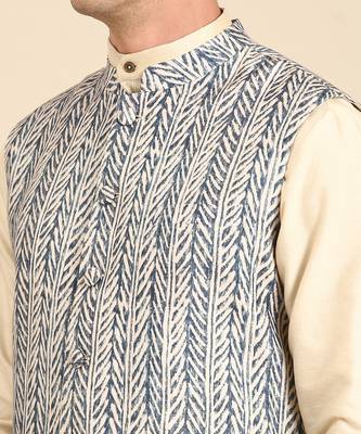 White & blue muslin dgital print modi jacket 3