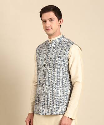 White & blue muslin dgital print modi jacket 4