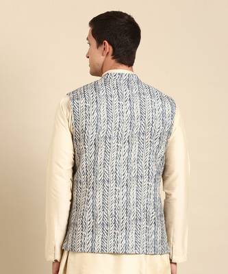 White & blue muslin dgital print modi jacket 5