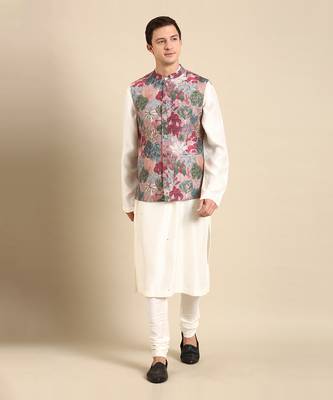 Salmon pink muslin digital print modi jacket 1