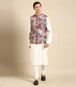 Salmon pink muslin digital print modi jacket