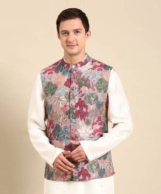 Salmon pink muslin digital print modi jacket 2