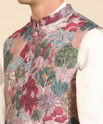 Salmon pink muslin digital print modi jacket 3