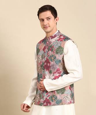 Salmon pink muslin digital print modi jacket 4