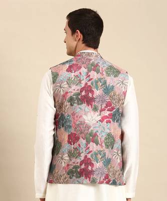 Salmon pink muslin digital print modi jacket 5