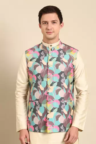Multicolor muslin digital print modi jacket