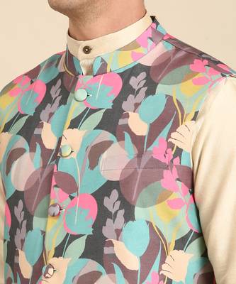 Multicolor muslin digital print modi jacket 3
