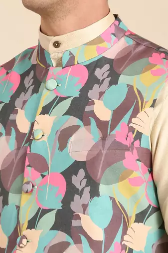 Multicolor muslin digital print modi jacket