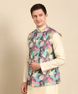 Multicolor muslin digital print modi jacket 4