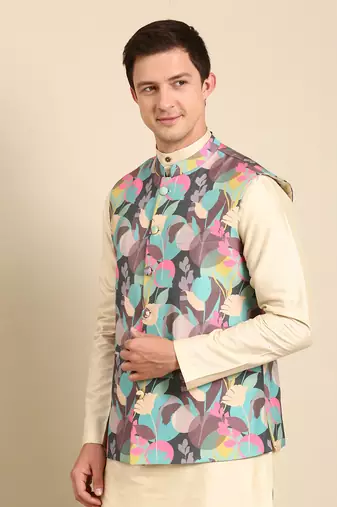 Multicolor muslin digital print modi jacket