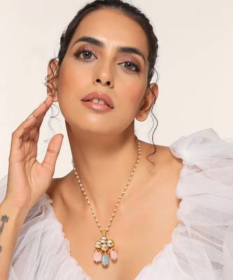 Multicolour gold tone kundan pendant with chain 1