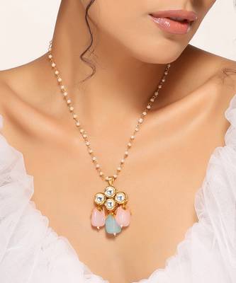 Multicolour gold tone kundan pendant with chain 2