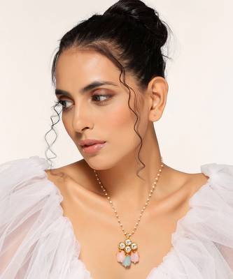 Multicolour gold tone kundan pendant with chain 3