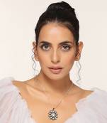 White rhodium finish kundan pendant with chain