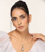 White rhodium finish polki pendant with chain